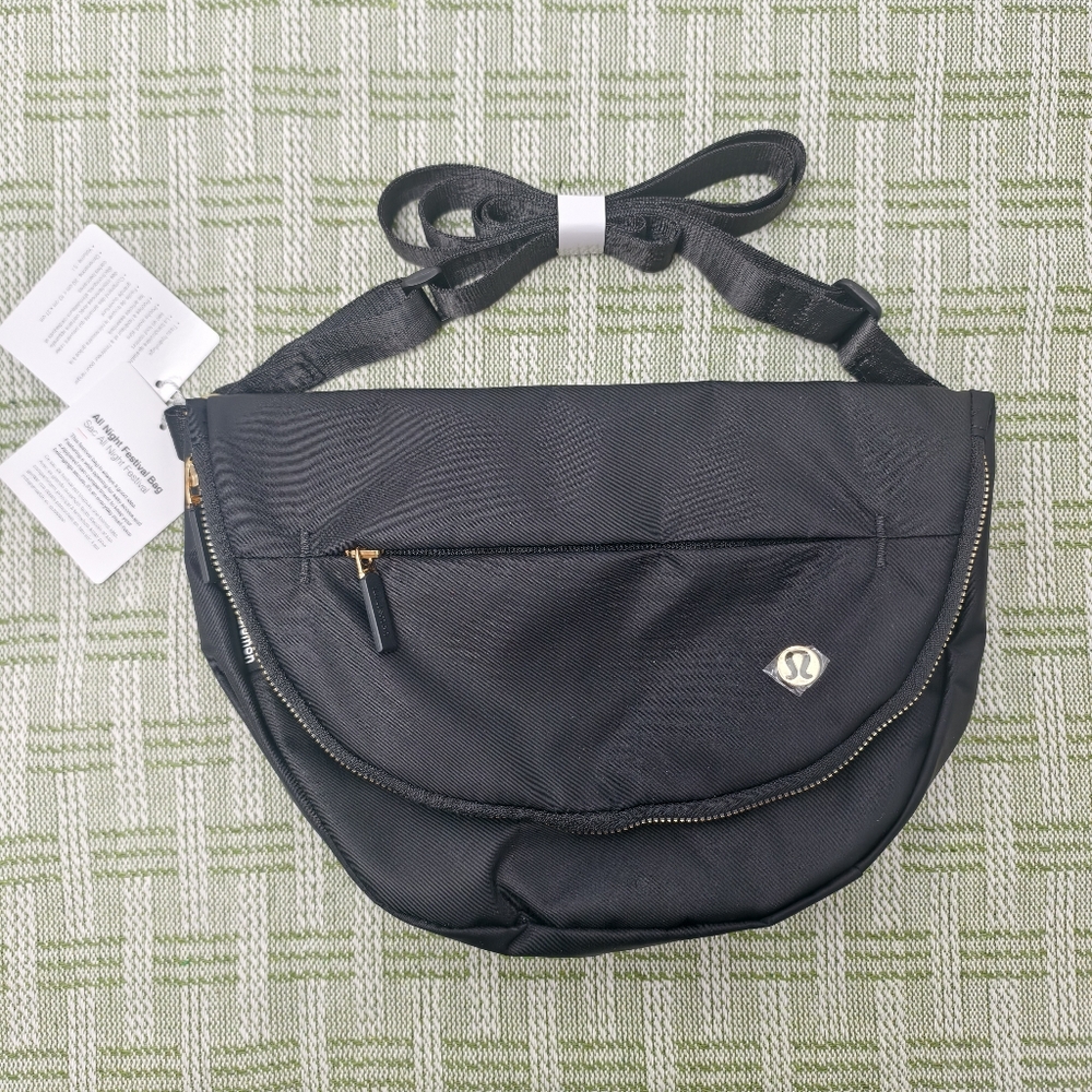 Lululemon All Night Festival Bag 5L - Black w/ Gold Hardware Crossbody Sling